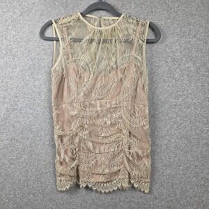 Nanette Lepore Camisole Tank Top Womens 8 White Lace Sequin Ruffle Lined Dressy